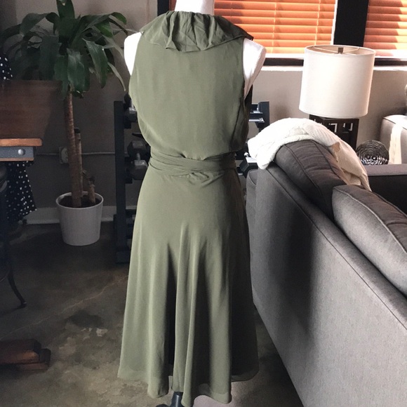 ✨HP New With Tags Chiffon Wraparound Olive Dress - Picture 5 of 8